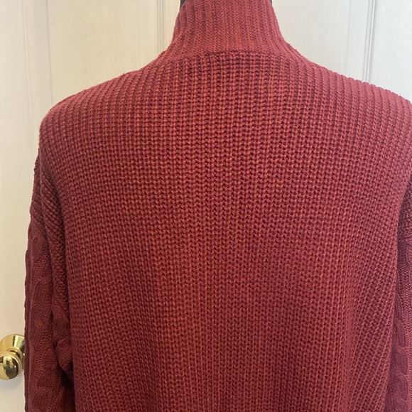 Maroon Long Cable Knit Cardigan Sweater Sz L NWOT - Picture 8 of 11